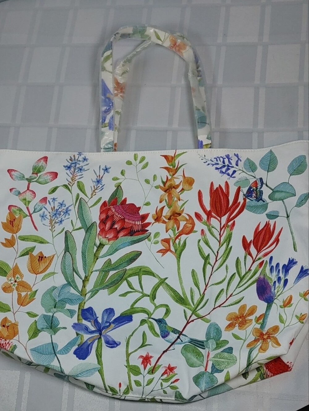 Estee Lauder White Tote with Multicolor Floral Print, New, 19.5" x 14"